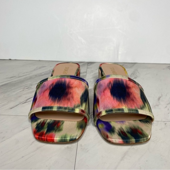 Stuart Weitzman Cayman 35 Square Toe Multicolor Block Heel Sandal 7 1/2 B - Picture 2 of 11